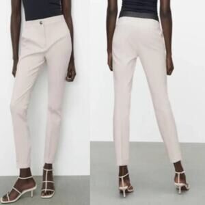 Zara White Cuffed trousers textured fabric stretch professional minimalist Large
